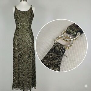 Vtg Dress M Y2K 90s Whimsigoth Prom Formal Embroidered Rhinestone Link Sequin